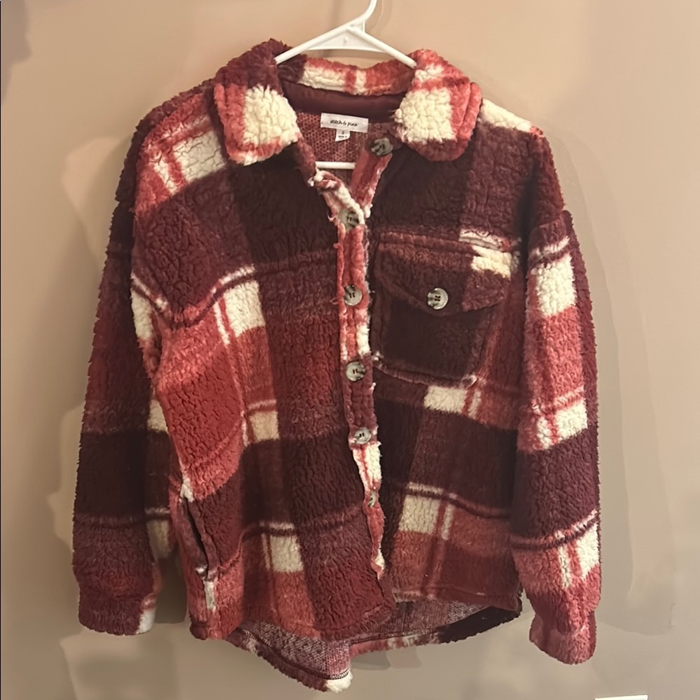 Stitch and Pine Plaid Sherpa Jacket - Pink and White